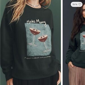 Anthropologie Maeve x Natalie Bagniewska Cocktail Sweatshirt dark green xs (new)